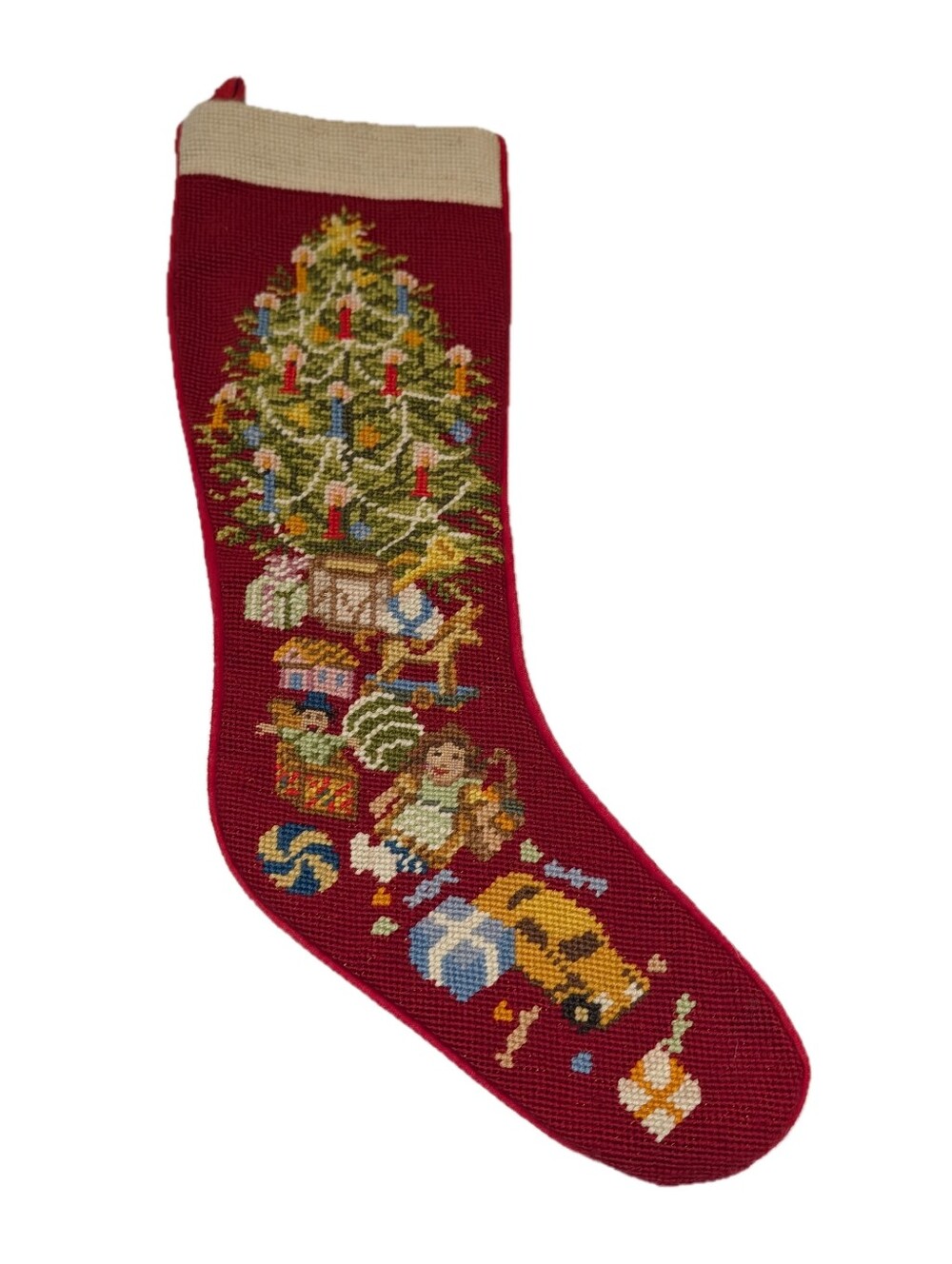 Vintage Sferra Handmade Needlepoint Christmas Stocking - Tree And Presents